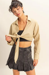 Washed Tie Front Crop Top HYFVE LIGHT TAUPE L